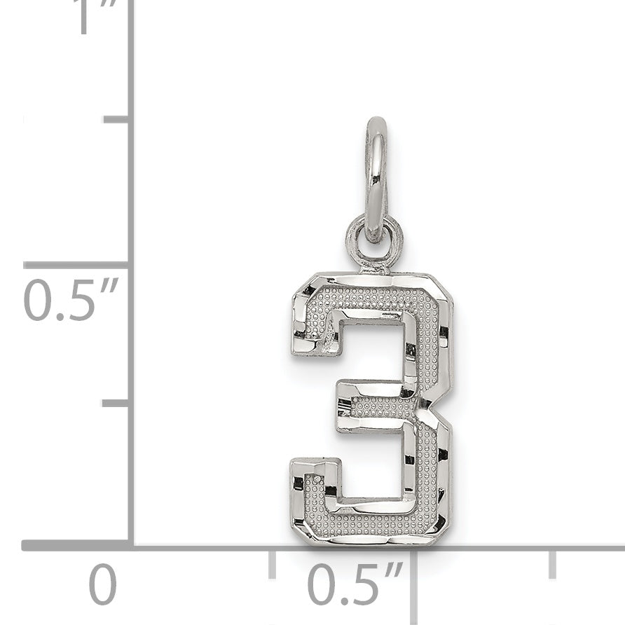 Sterling Silver Rhodium-plated Diamond-cut #3 Charm
