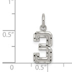 Sterling Silver Rhodium-plated Diamond-cut #3 Charm