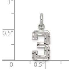 Sterling Silver Rhodium-plated Diamond-cut #3 Charm