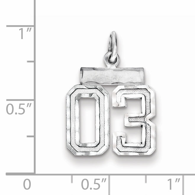 Sterling Silver Rhodium-plated Small Diamond-cut #03 Charm