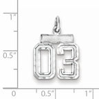 Sterling Silver Rhodium-plated Small Diamond-cut #03 Charm