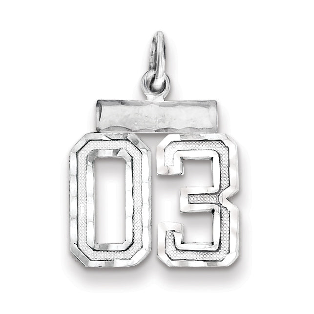 Sterling Silver Rhodium-plated Small Diamond-cut #03 Charm