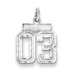 Sterling Silver Rhodium-plated Small Diamond-cut #03 Charm