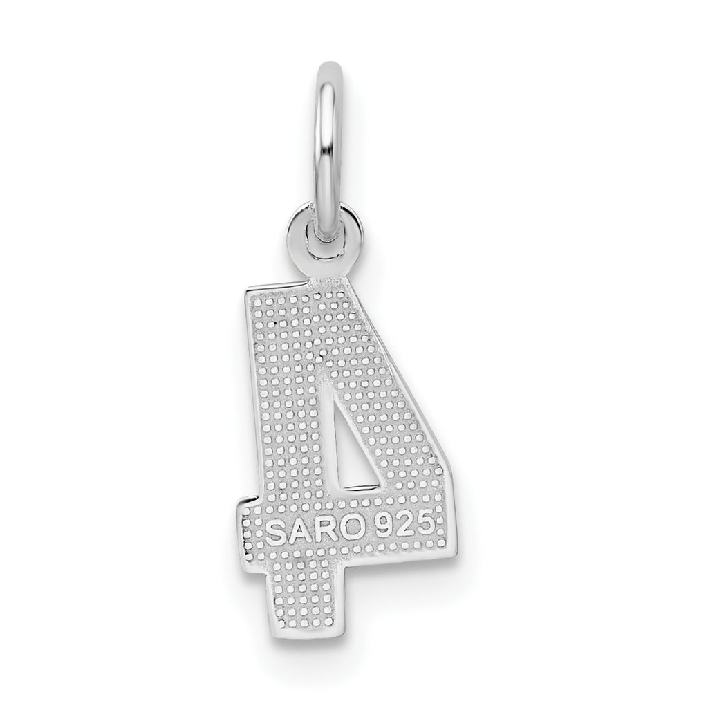 Sterling Silver Rhodium-plated Diamond-cut #4 Charm