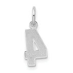 Sterling Silver Rhodium-plated Diamond-cut #4 Charm