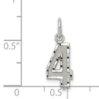 Sterling Silver Rhodium-plated Diamond-cut #4 Charm