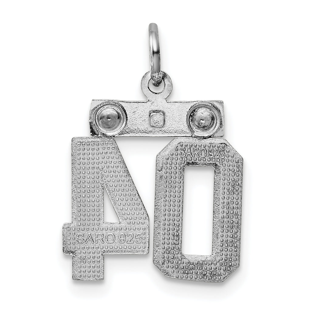 Sterling Silver Rhodium-plated Small Diamond-cut #04 Charm