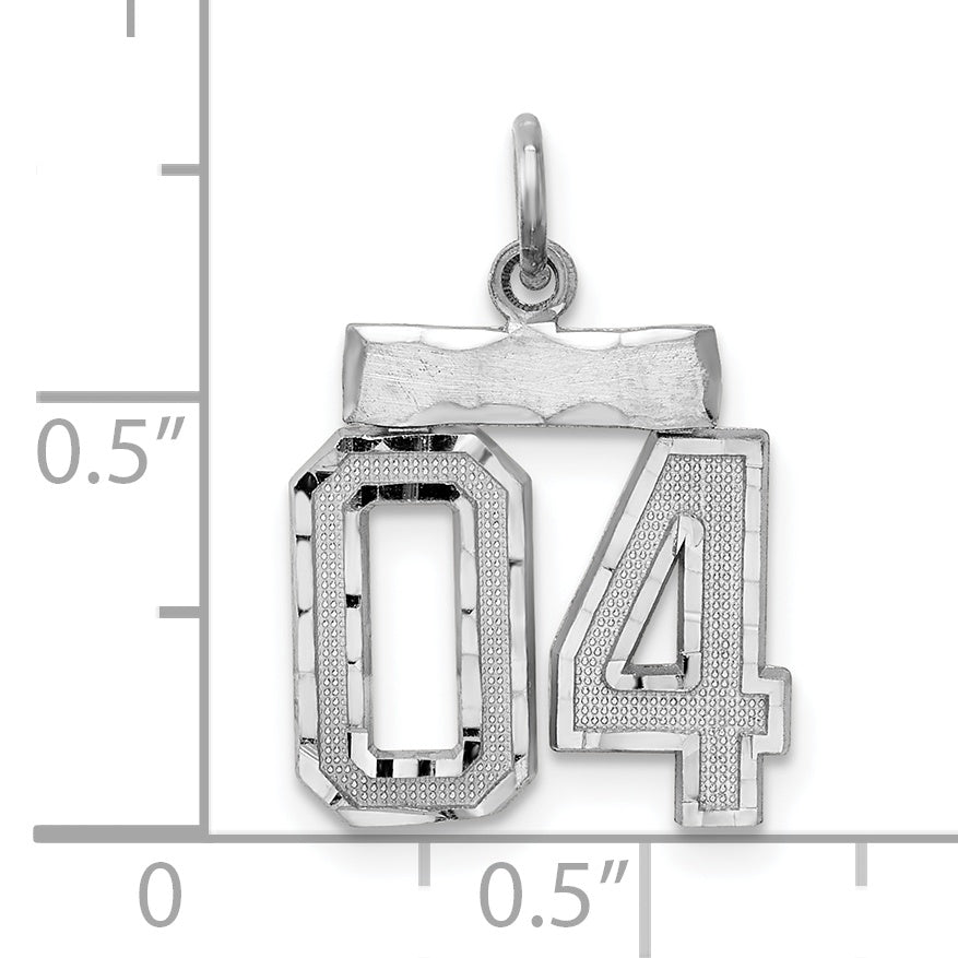 Sterling Silver Rhodium-plated Small Diamond-cut #04 Charm