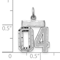 Sterling Silver Rhodium-plated Small Diamond-cut #04 Charm