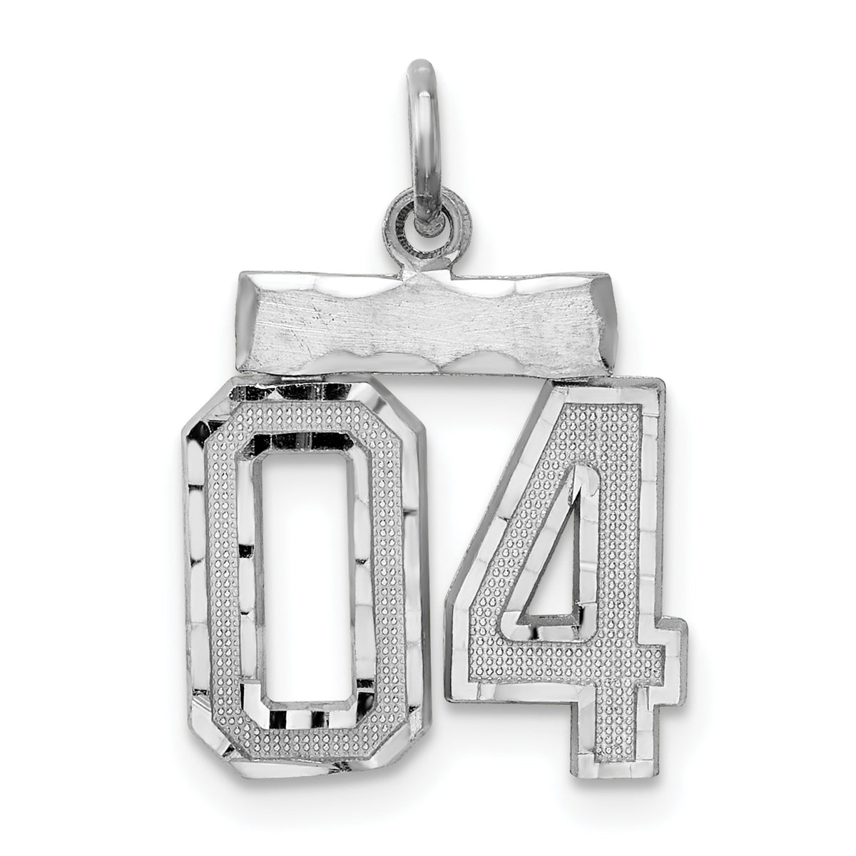 Sterling Silver Rhodium-plated Small Diamond-cut #04 Charm