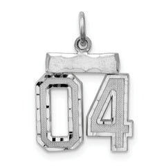 Sterling Silver Rhodium-plated Small Diamond-cut #04 Charm