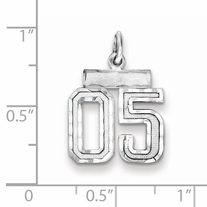 Sterling Silver Rhodium-plated Small Diamond-cut #05 Charm