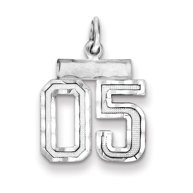 Sterling Silver Rhodium-plated Small Diamond-cut #05 Charm Main image
