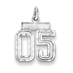 Sterling Silver Rhodium-plated Small Diamond-cut #05 Charm