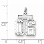 Sterling Silver Rhodium-plated Small Diamond-cut #06 Charm