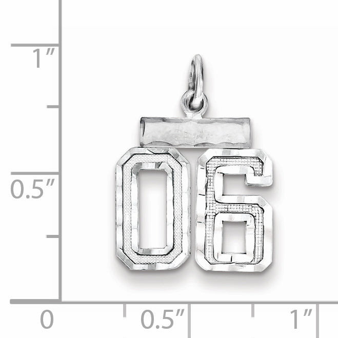 Sterling Silver Rhodium-plated Small Diamond-cut #06 Charm