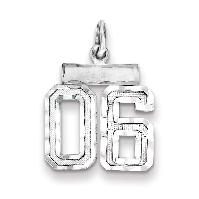 Sterling Silver Rhodium-plated Small Diamond-cut #06 Charm