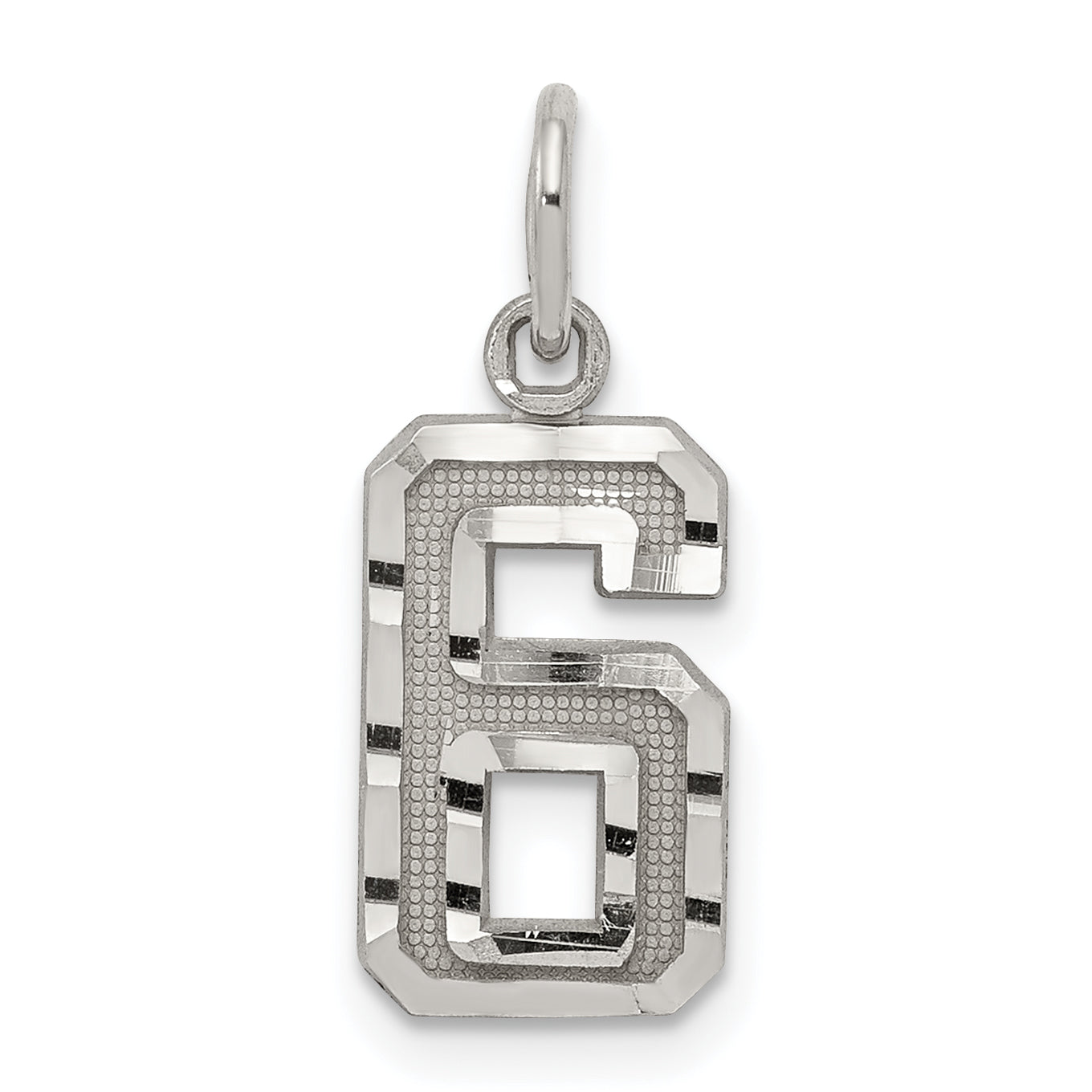 Sterling Silver Rhodium-plated Diamond-cut #6 Charm Main image