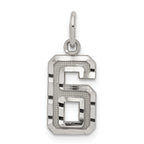 Sterling Silver Rhodium-plated Diamond-cut #6 Charm