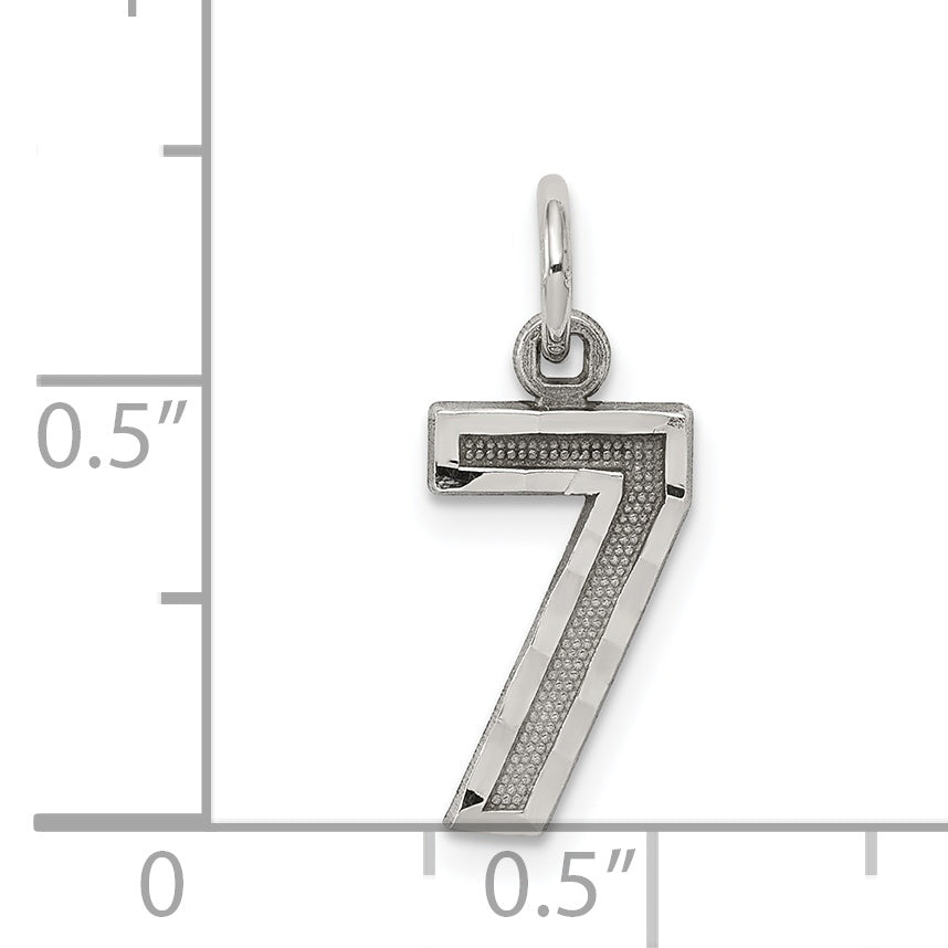 Sterling Silver Rhodium-plated Diamond-cut #7 Charm