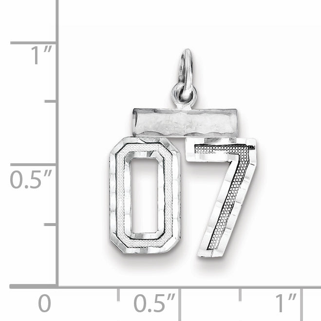 Sterling Silver Rhodium-plated Small Diamond-cut #07 Charm
