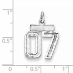 Sterling Silver Rhodium-plated Small Diamond-cut #07 Charm