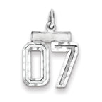 Sterling Silver Rhodium-plated Small Diamond-cut #07 Charm