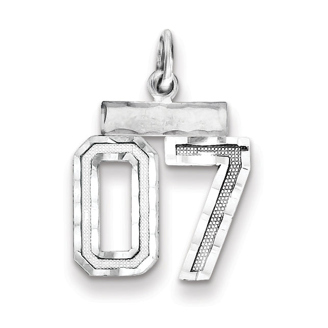 Sterling Silver Rhodium-plated Small Diamond-cut #07 Charm