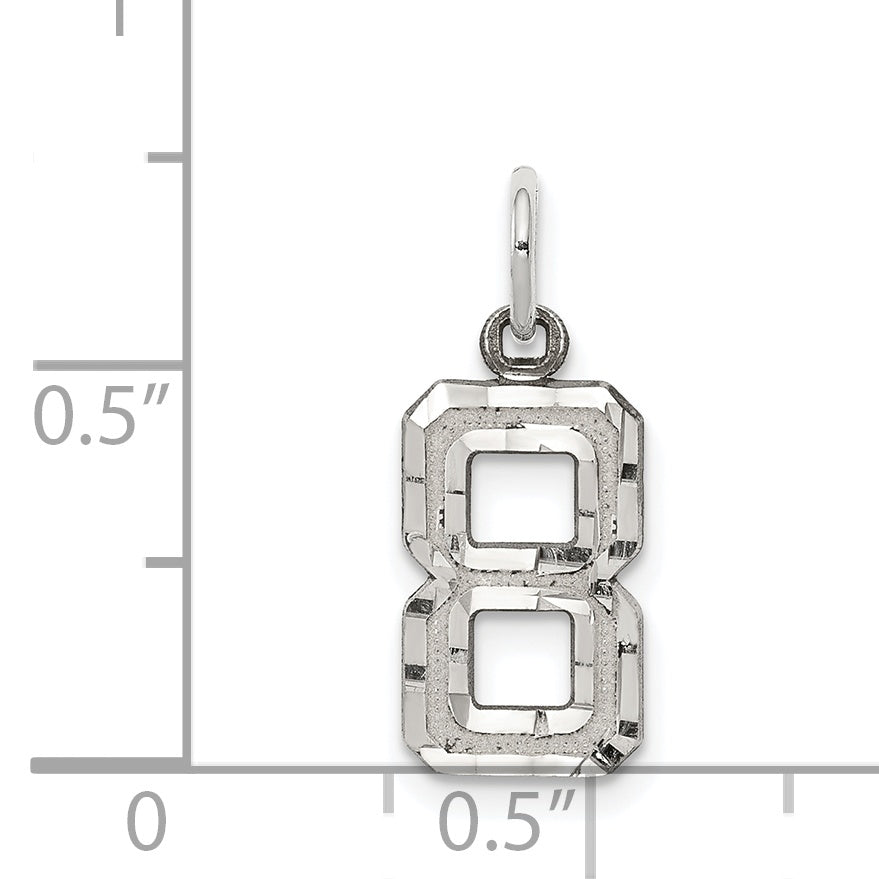 Sterling Silver Rhodium-plated Diamond-cut #8 Charm