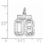 Sterling Silver Rhodium-plated Small Diamond-cut #08 Charm