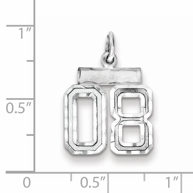 Sterling Silver Rhodium-plated Small Diamond-cut #08 Charm