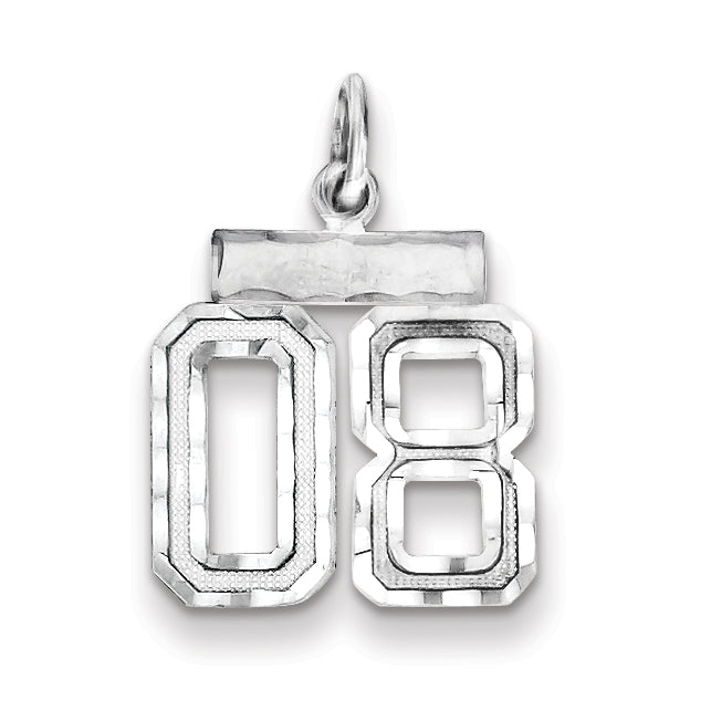 Sterling Silver Rhodium-plated Small Diamond-cut #08 Charm Main image