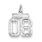 Sterling Silver Rhodium-plated Small Diamond-cut #08 Charm