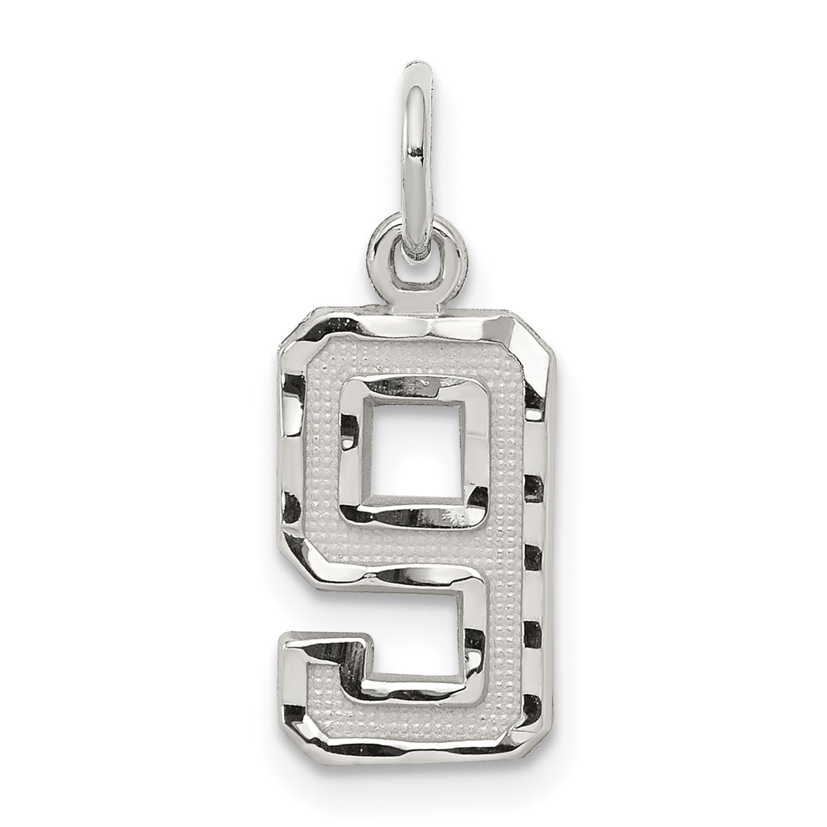 Sterling Silver Rhodium-plated Diamond-cut #9 Charm