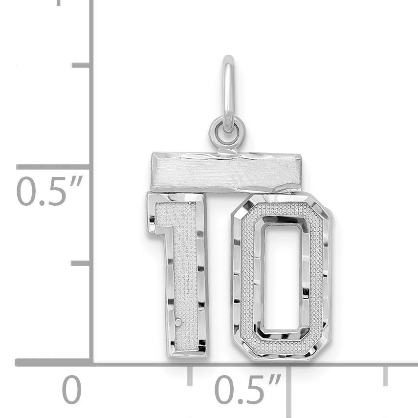 Sterling Silver Rhodium-plated Diamond-cut #10 Charm