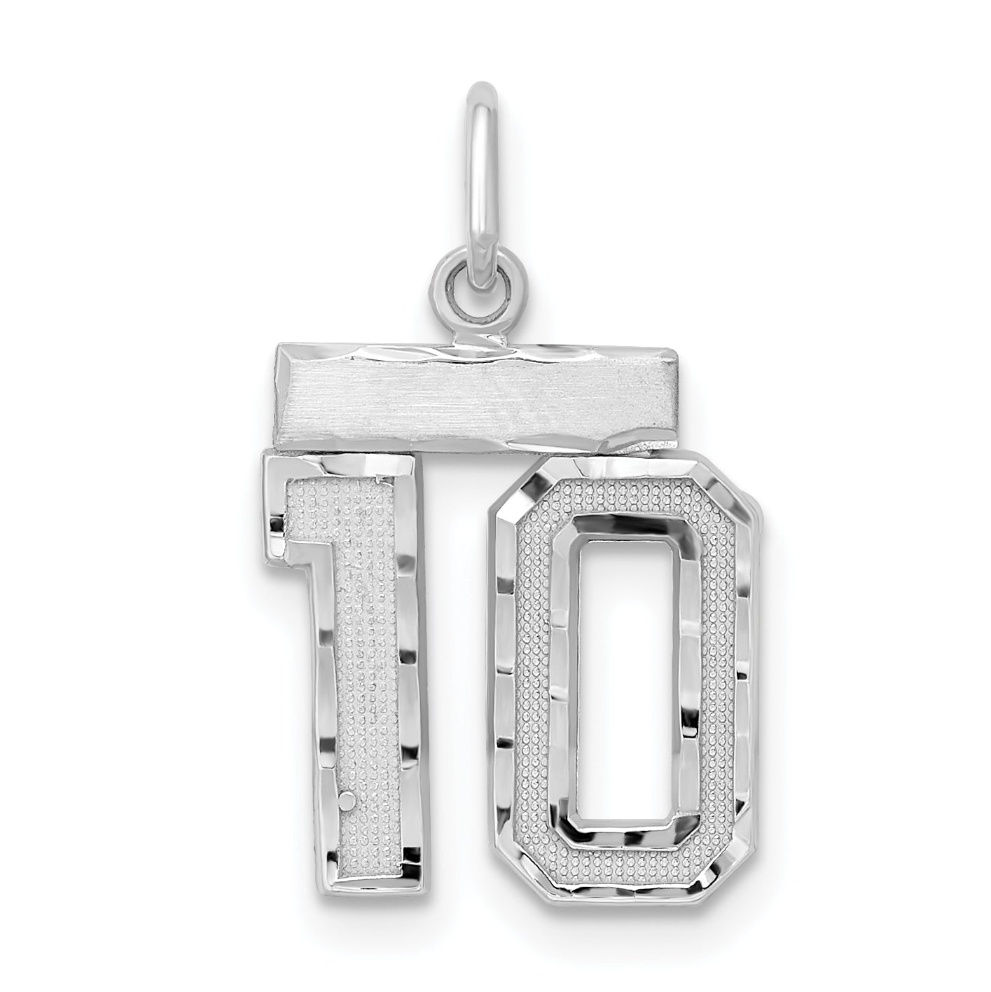 Sterling Silver Rhodium-plated Diamond-cut #10 Charm Main image