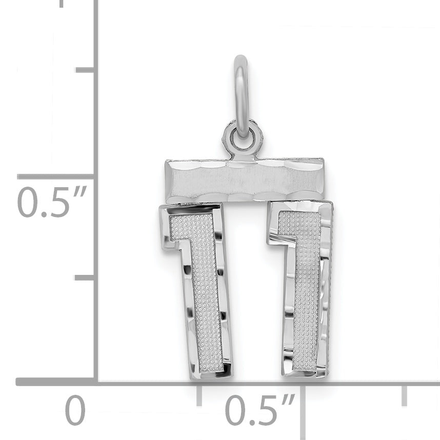 Sterling Silver Rhodium-plated Diamond-cut #11 Charm