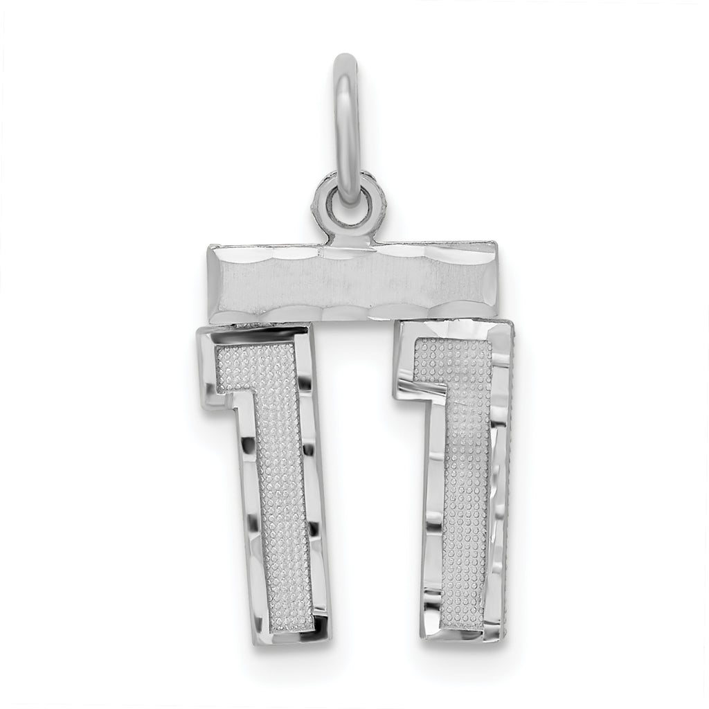 Sterling Silver Rhodium-plated Diamond-cut #11 Charm