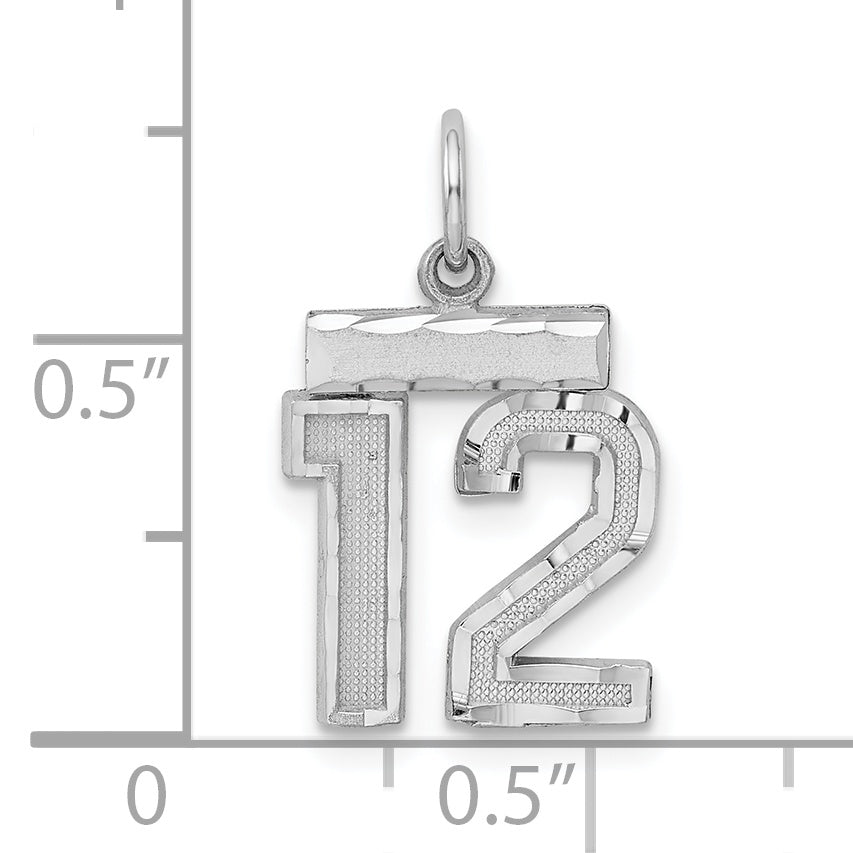 Sterling Silver Rhodium-plated Diamond-cut #12 Charm