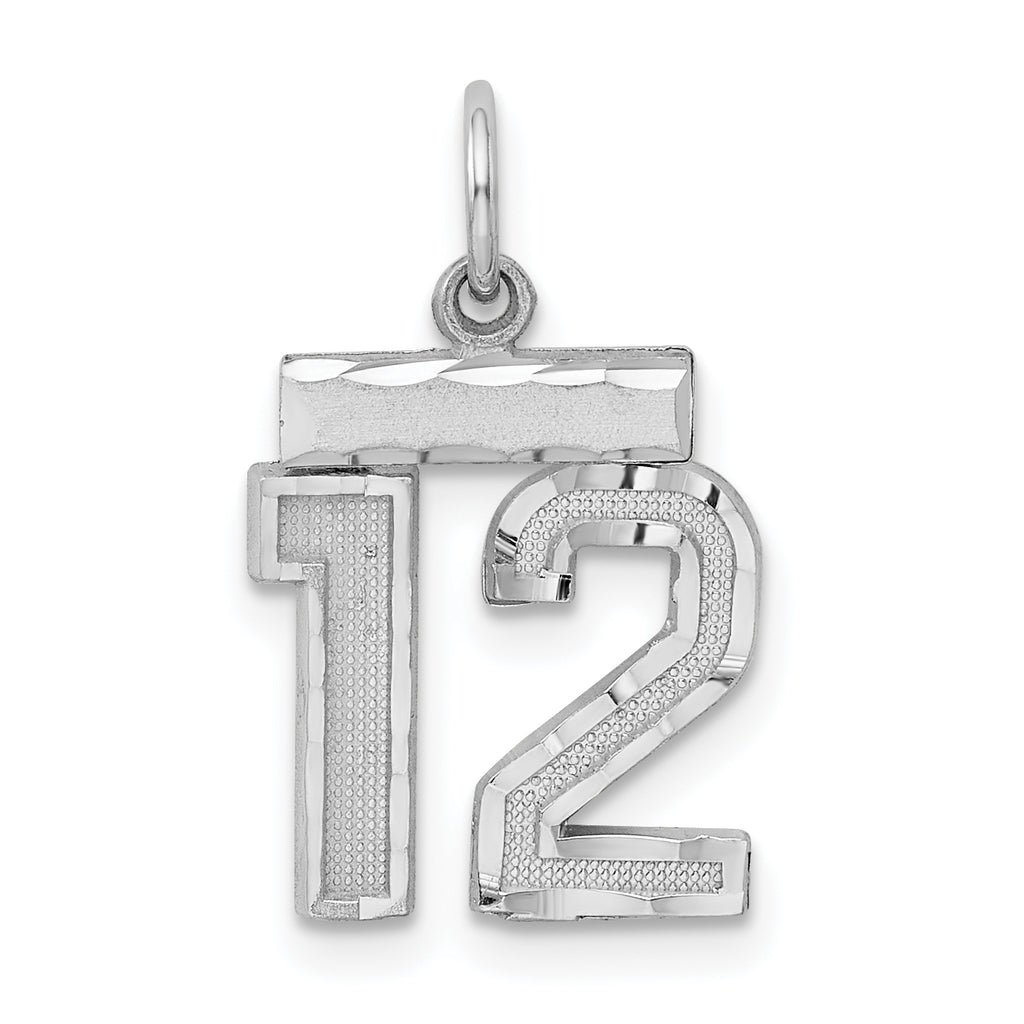 Sterling Silver Rhodium-plated Diamond-cut #12 Charm
