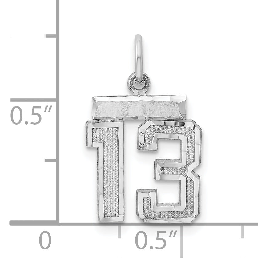 Sterling Silver Rhodium-plated Diamond-cut #13 Charm