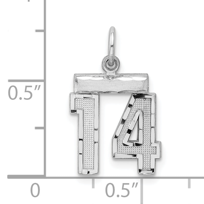 Sterling Silver Rhodium-plated Diamond-cut #14 Charm