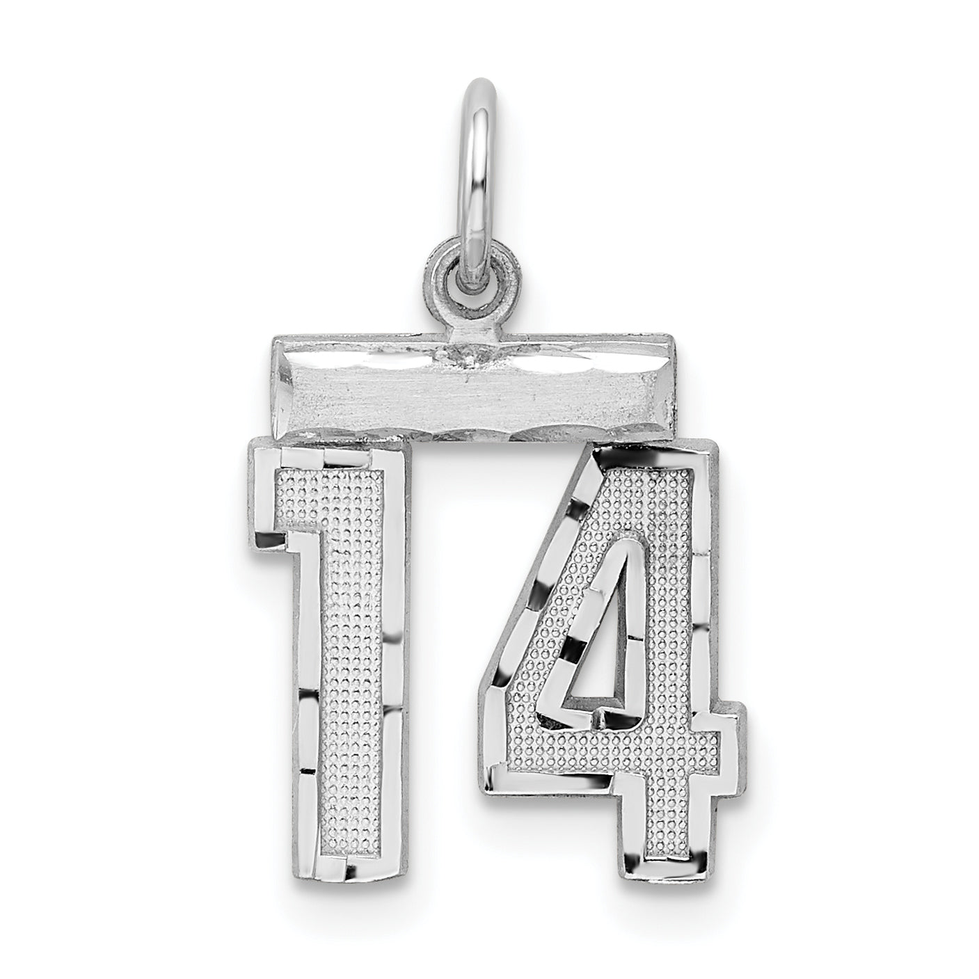 Sterling Silver Rhodium-plated Diamond-cut #14 Charm