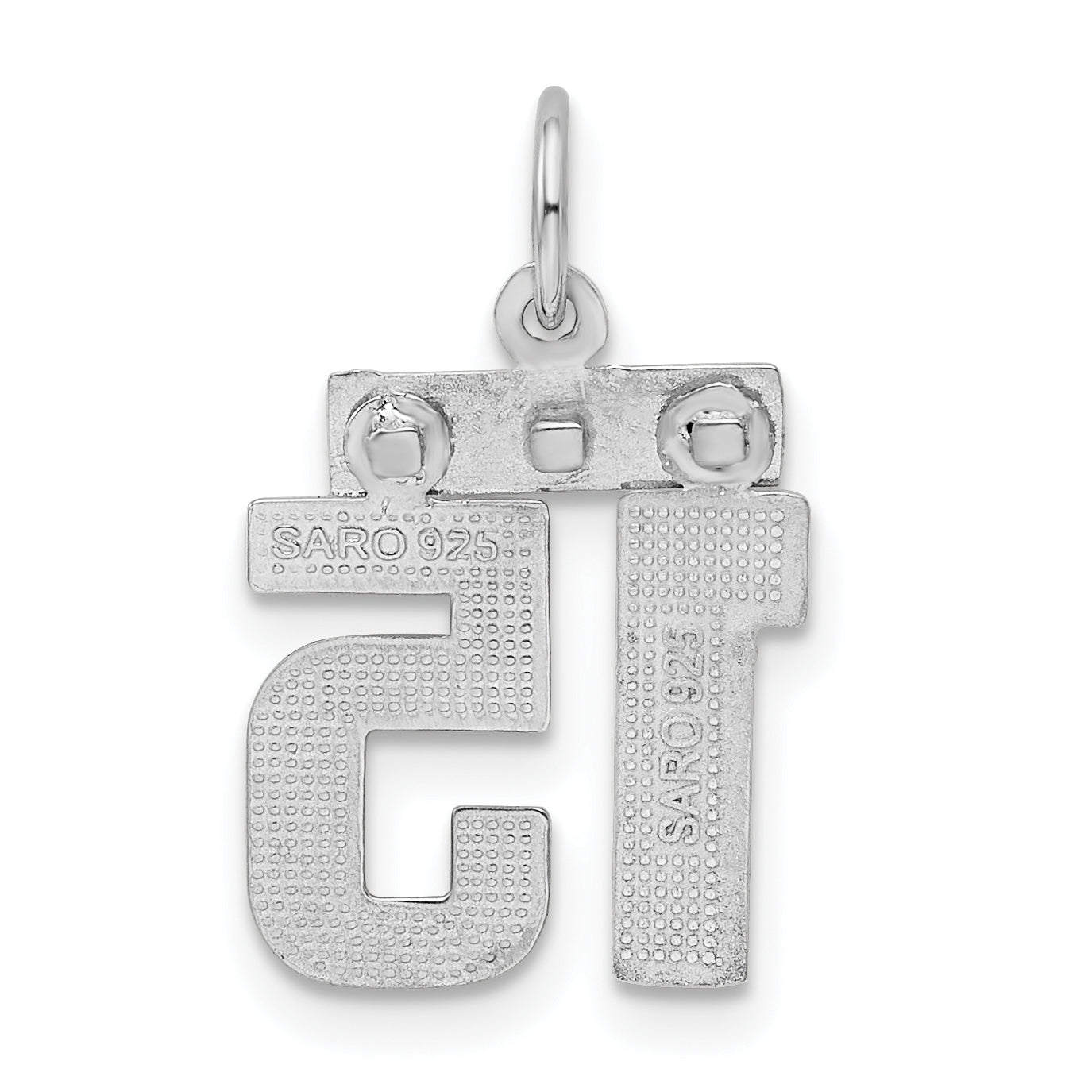 Sterling Silver Rhodium-plated Diamond-cut #15 Charm