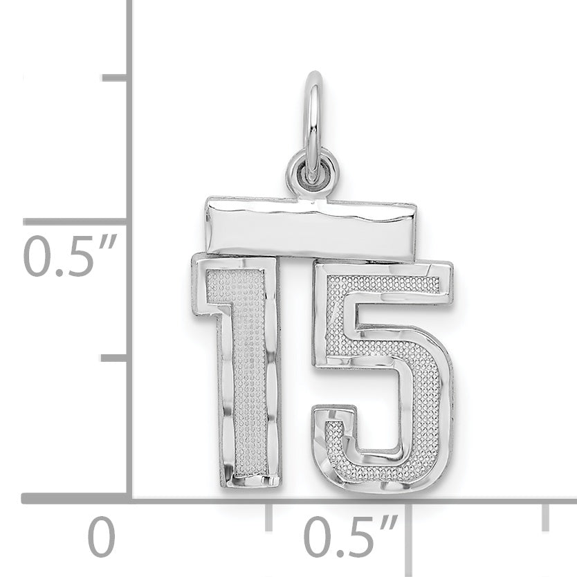 Sterling Silver Rhodium-plated Diamond-cut #15 Charm