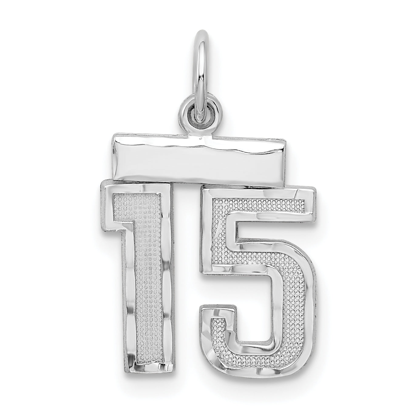 Sterling Silver Rhodium-plated Diamond-cut #15 Charm