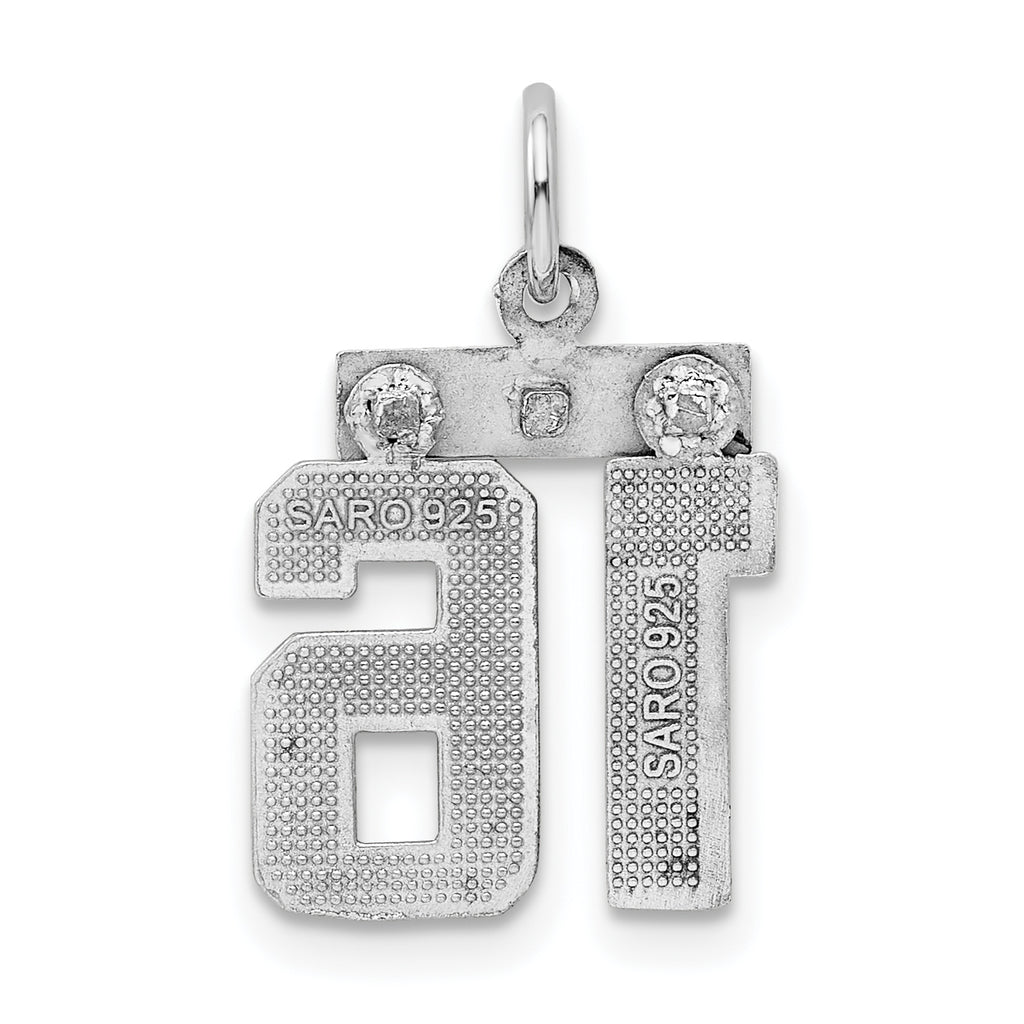 Sterling Silver Rhodium-plated Diamond-cut #16 Charm