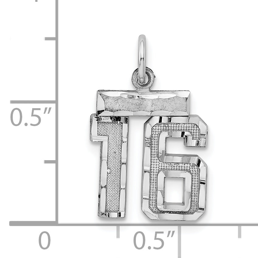 Sterling Silver Rhodium-plated Diamond-cut #16 Charm