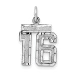 Sterling Silver Rhodium-plated Diamond-cut #16 Charm