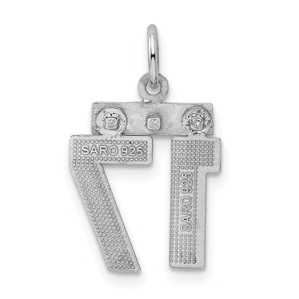 Sterling Silver Rhodium-plated Diamond-cut #17 Charm